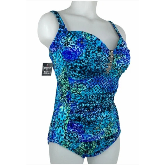 SWIM Solutions Beaded One Piece Blue Tummy Control Swimsuit 8 NWT - Picture 7 of 7